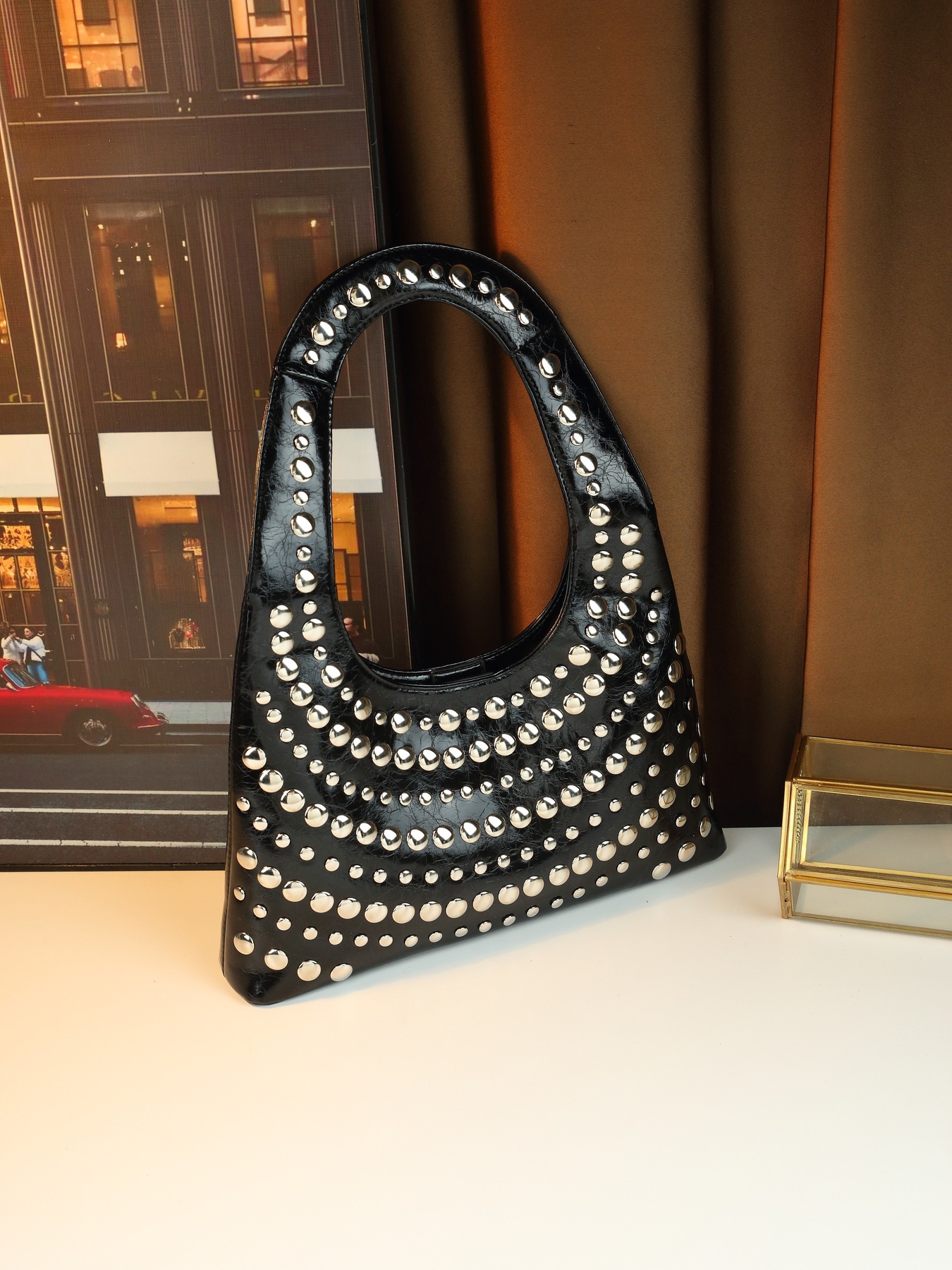 Borsa a mano con borchie da donna borsa a spalla stile punk cool_voghion.com