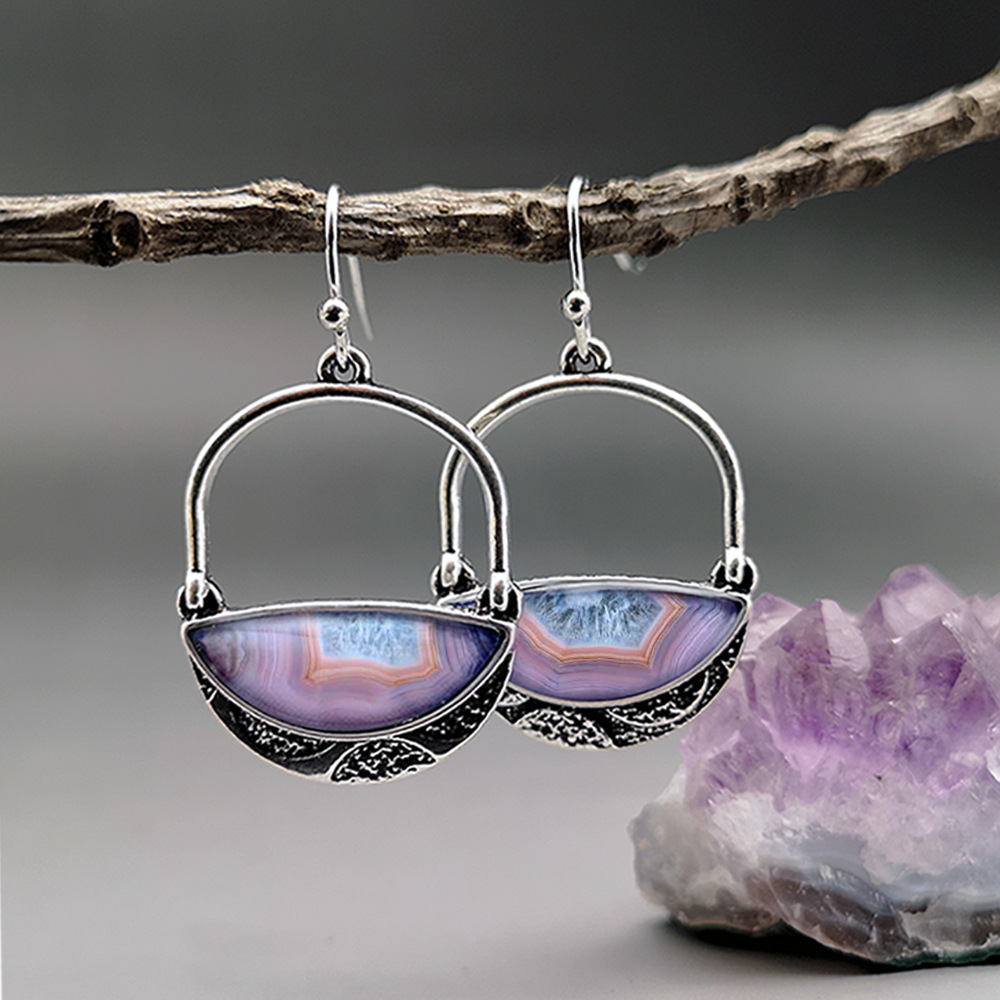New Purple Agate Earrings Vintage Gemstone Earrings Wholesale