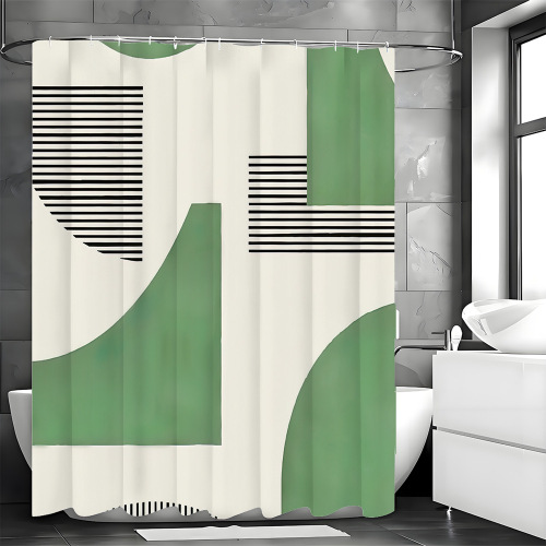 TEMU Cross-border E-commerce Customizable Photo Creative Geometric Color-blocked Striped Shower Curtain for the USA, Europe, and North America