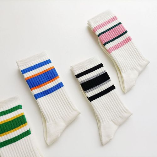 Spring and summer new Korean Dongdaemun socks for women, versatile striped cotton socks, ins trendy brand, mid-calf sports socks for men, couples