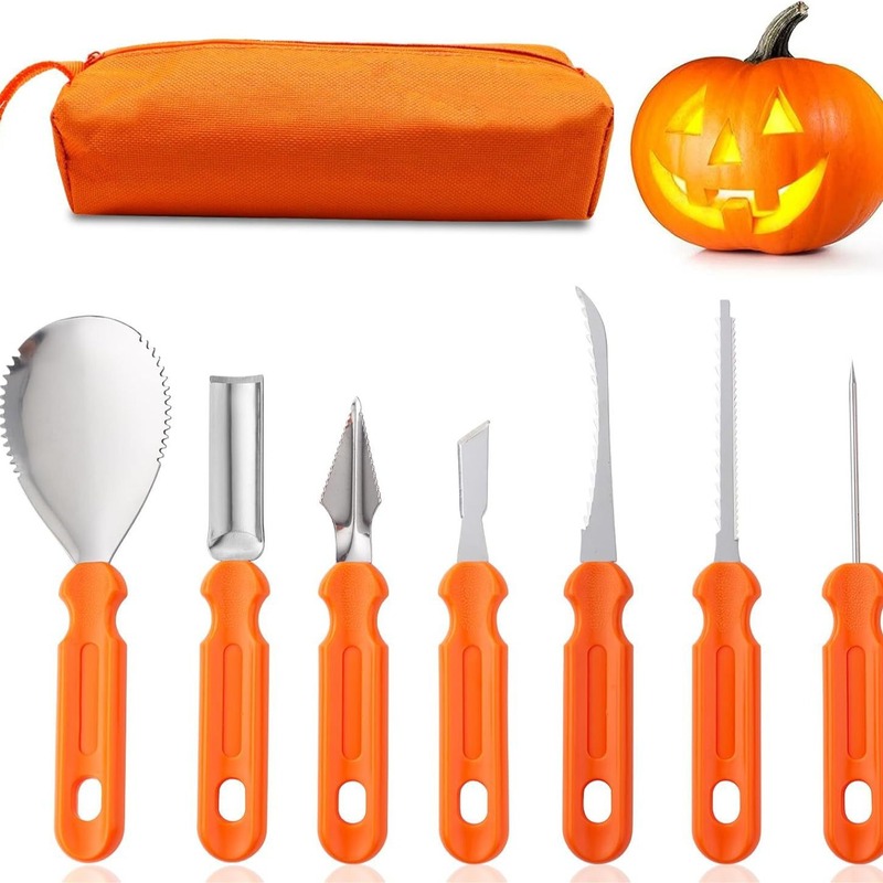 国境を越えた新型ハロウィーンカボチャ彫刻道具7点セットステンレス陶泥道具スクレーパーカボチャ掘削スプーン|undefined