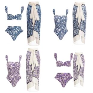 2024 foreign trade new conservative one-piece bikini swimsuit European and American French retro beach skirt belly covered hot spring swimsuit