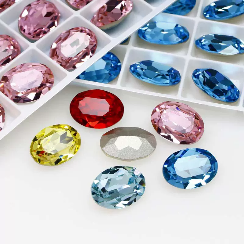 东洲水晶大椭圆玻璃钻饰品配件彩色尖底钻DIY手工材料超闪裸钻