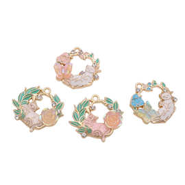 仿宝石花环猫diy饰品配件合金耳环滴油钥匙扣项链吊坠挂件