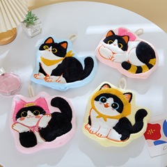 新しいかわいい猫のハンドタオル、家庭用吊り下げ式コーラルベルベット吸水性バスルームハンカチ、子供用吸水性と速乾性