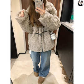 冬季新款仿羊羔毛外套女加厚韩版立领牛角扣仿皮上衣毛