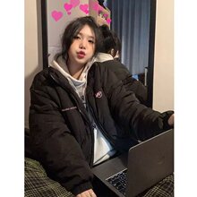 黑色防水棉衣棉服女2024年新款冬季潮牌美式宽松加厚棉袄外套上衣