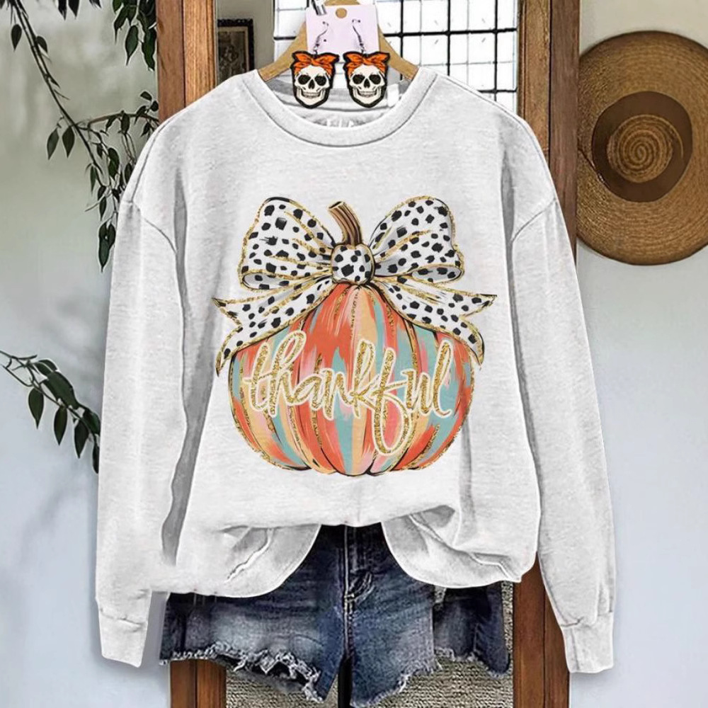 Halloween Bow Pumpkin Series Women's Hoodie 3D Digital Printing Women's Casual Comfortable Pullover Top