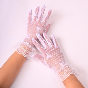 Summer Wedding Dress Gloves Women's Short Sun Protection Black Sexy Lace Bow Gloves Cross-Border Wholesale