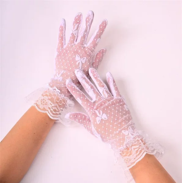 Summer Wedding Dress Gloves Women's Short Sun Protection Black Sexy Lace Bow Gloves Cross-Border Wholesale