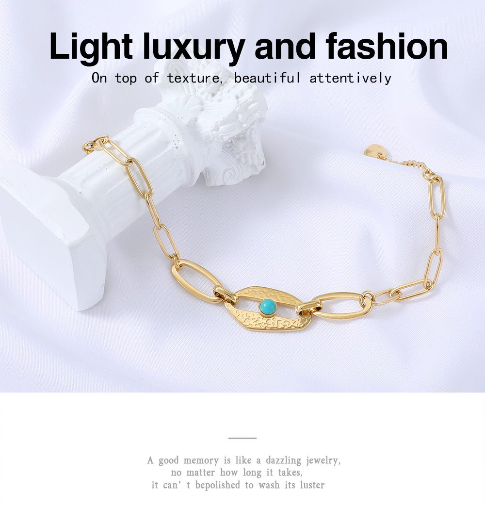 Nihaojewelry Simple Stainless Steel Chain Turquoise Stitching Bracelet Wholesale Jewelry display picture 1