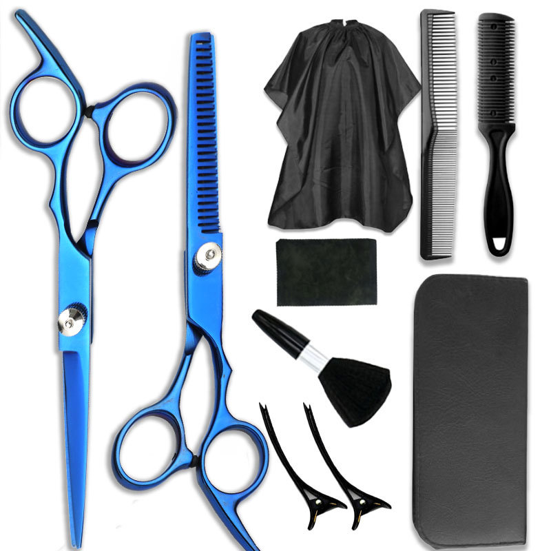 Tijeras de peluquería de acero inoxidable, juego de tijeras de peluquería de oro negro de 6 pulgadas, tijeras planas, tijeras de adelgazamiento, tijeras de corte