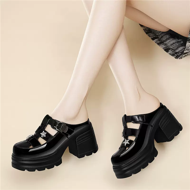 时尚增高凉鞋厚底8cm包头夏季休闲鞋新款气质镂空透气百搭鞋女鞋