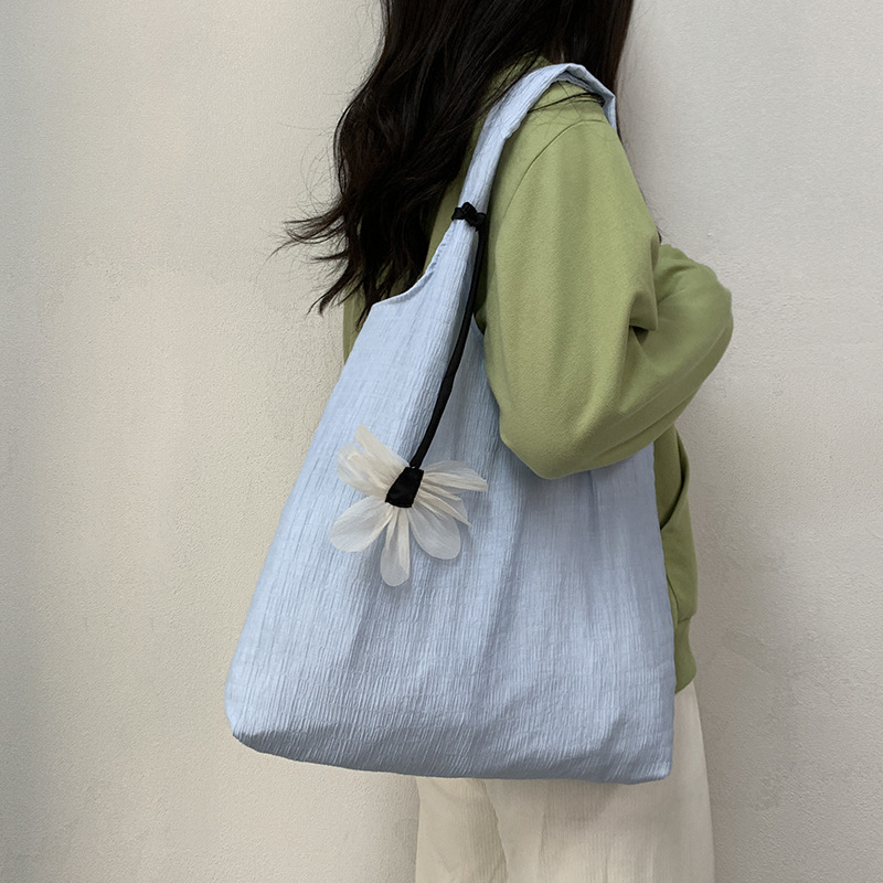다채로운 주름 캔버스 가방 여성의 여름 얇은 학생 Schoolbag 신선한 요정 스타일 대용량 단일 어깨 핸드백