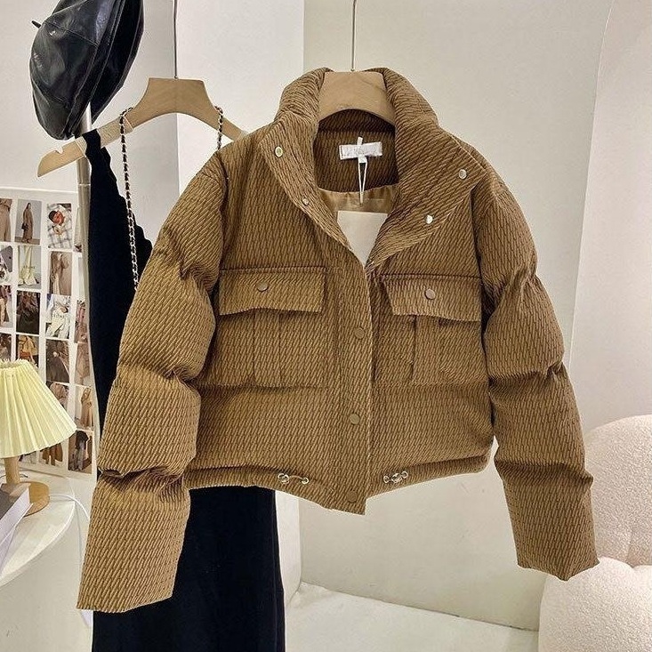 Abbigliamento da donna, cappotti invernali, giacche per donna, corto cappotto invernale in cotone largo in stile coreano, giacca dal design spesso di piccole dimensioni, giacca in cotone in stile coppia_voghion.com