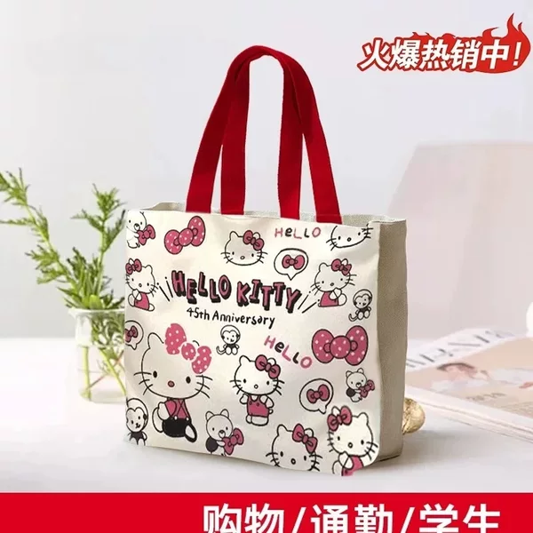 Cross-Border High-Quality Printed Canvas Bag for Women, Large-Capacity Tote, Fashionable Cartoon Bag, Cute and Versatile Shoulder Commuter Bag