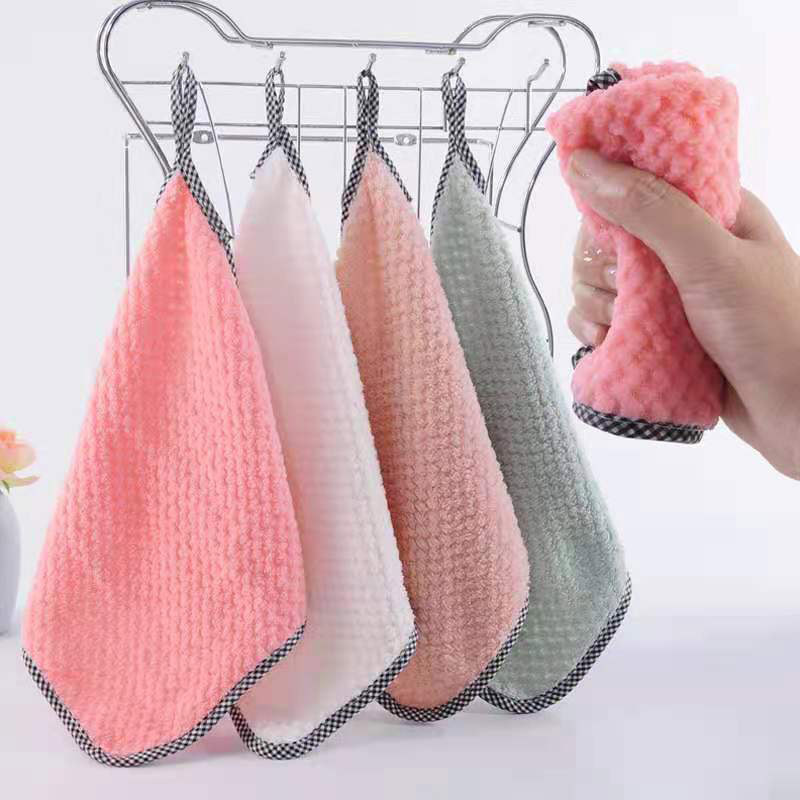 Pineapple Pattern Coral Fleece Dishwashing Cloth, Cleaning Cloth, Kitchen Easy-To-Clean Towel, Polyester, Dual-Use for Dry and Wet