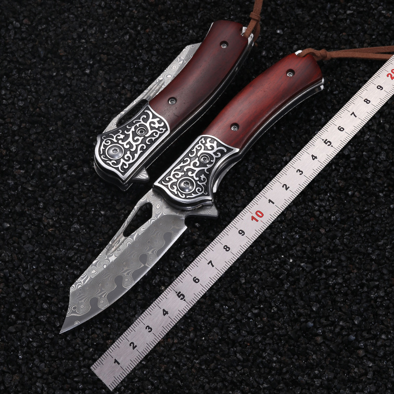 户外大马士革钢高硬度高颜值多功能锋利开刃水果刀手把肉随身携带