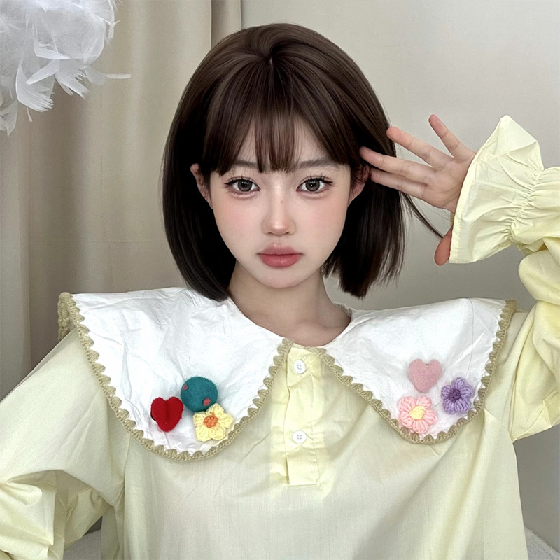 Shiba Wig Female Short Hair New Bobo Head Fashion Natural Full Golden Female Short Hair Style Wig Set