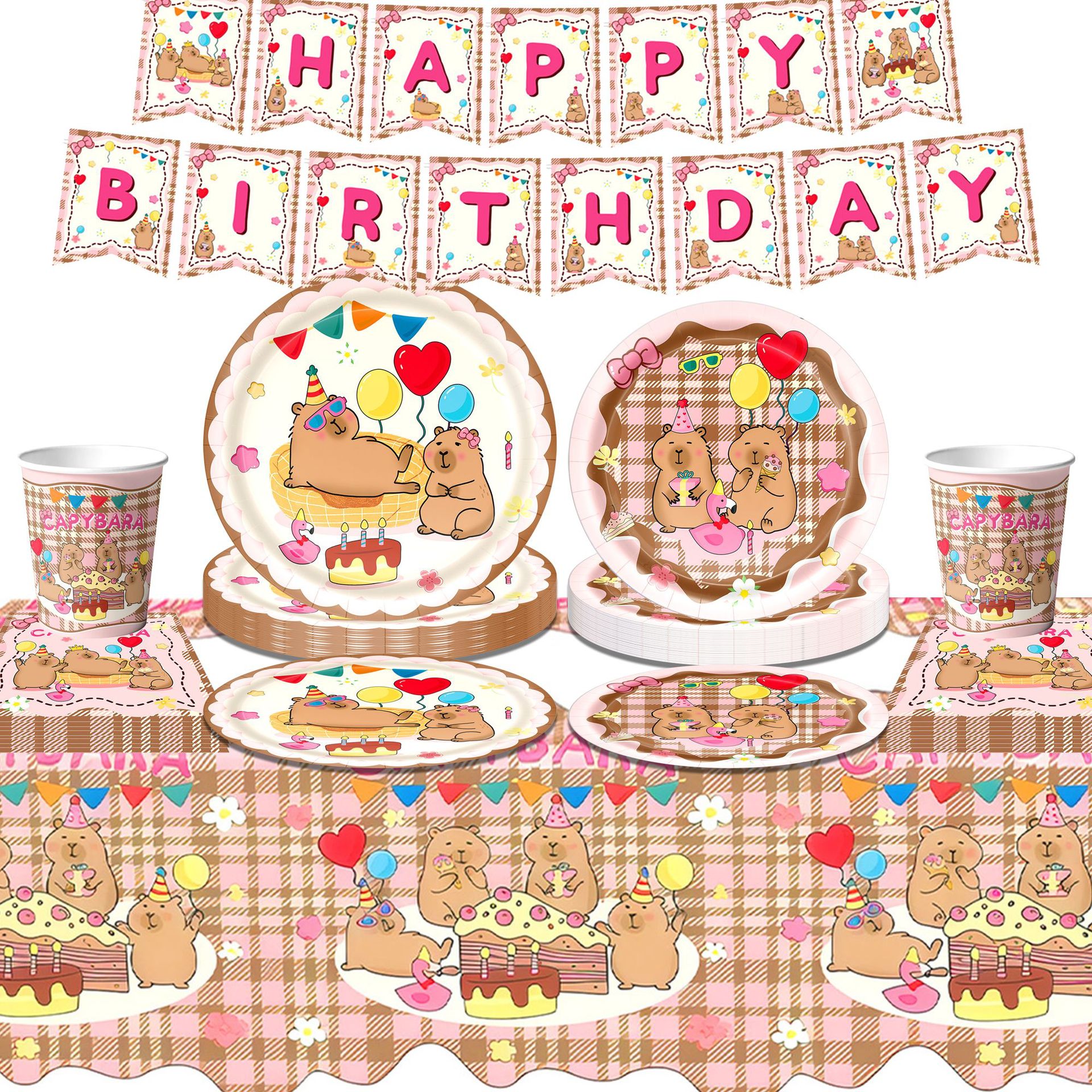 Amazon's New Capibala Party Decorations Kidsren's Birthday Party Tableware Paper Plates Paper Cups Party Supplies