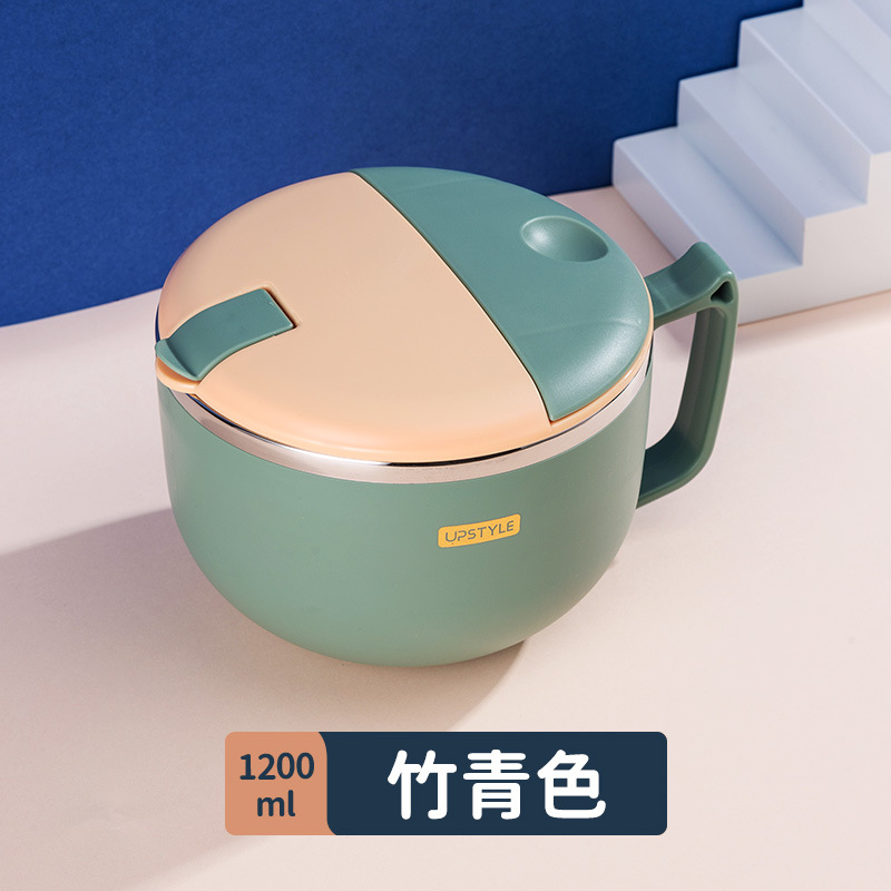 304 de acero inoxidable estilo japonés drenando tazón de fideos instantáneos dormitorio de estudiantes taza de fideos instantáneos lonchera de gran capacidad con tapa lonchera