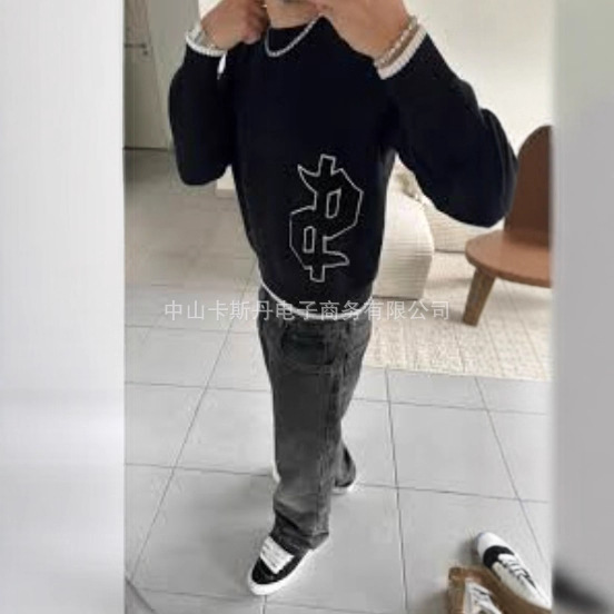 Transfronterizos Europa y América Retro Street Personalidad Casual Suelo de manga larga Top cálido de otoño y invierno de cuello redondo jersey