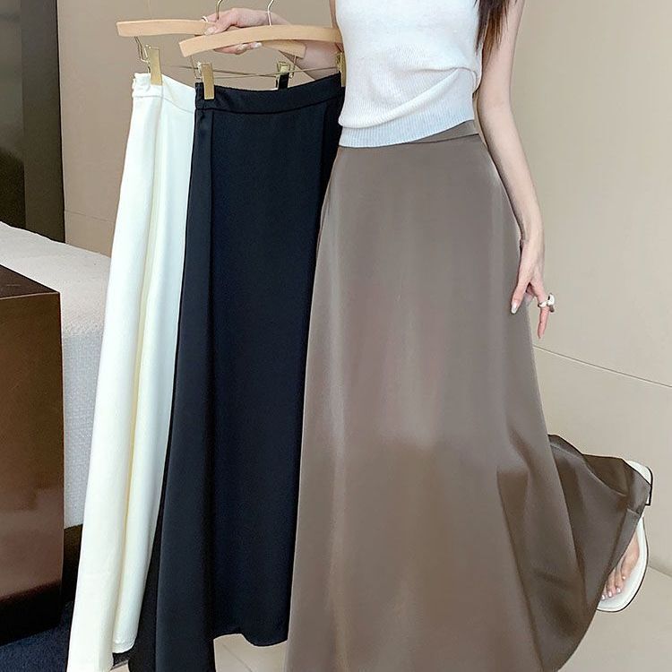 Plus-Size 2026 New Style Drapey Satin Skirt with Elastic Waist, Slimming Wide Hem Skirt, French-Style Long Skirt for Women, Suitable for Plus-Size Girls Plus-Size 2026 New Style Drapey Satin Skirt with Elastic Waist, Slimming Wide Hem Skirt, French-Style Long Skirt for Women, Suitable for Plus-Size Girls