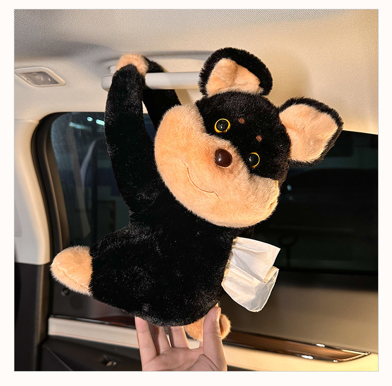 New car tissue box plush puppy car tissue dispenser cartoon cute bee dog car hanging tissue bag