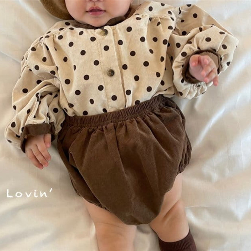 Camisa de muñeca de lunares de Bebé Ropa de Primavera de Bebé Ropa de estilo coreano para niños bebé primavera y otoño camisa de color de contraste de manga larga ropa para niños