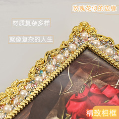 北歐復古樹脂珍珠鑲嵌相框玫瑰花邊影樓結婚照婚紗照擺台滴膠相架