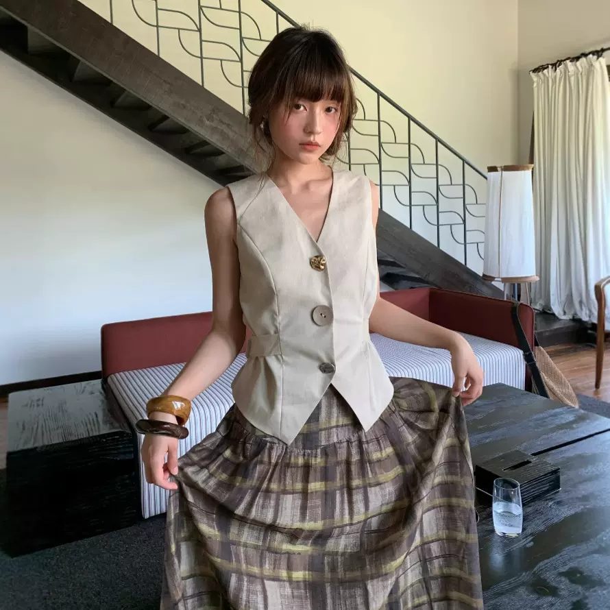 诠释美 NEWOPEN 25夏新中式时尚气质收腰坎肩无袖马甲女外穿S5631