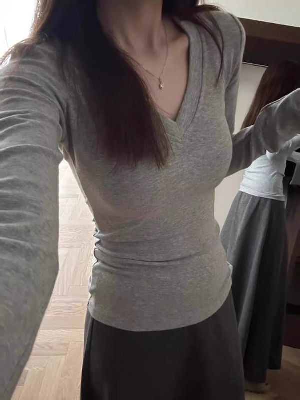 秋季美式正肩长袖T恤设计感内搭百搭显瘦打底减龄上衣辣妹女装新|undefined