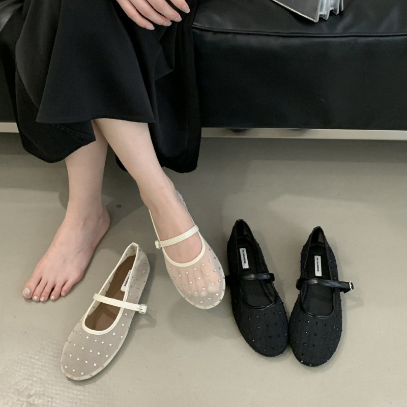 2025 New Style Comfortable Soft-Soled Women's Shoes with Cute Bow, Square Toe, Suede, Color-Blocking, Shallow Mouth, Flat Ballet Shoes for Women