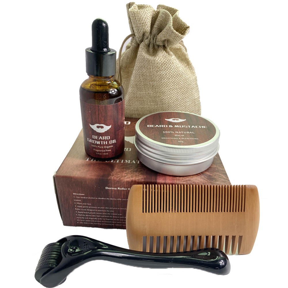 Men's Beard Double-Sided Comb Set Beard Roller Beard Essence Beard Care Set