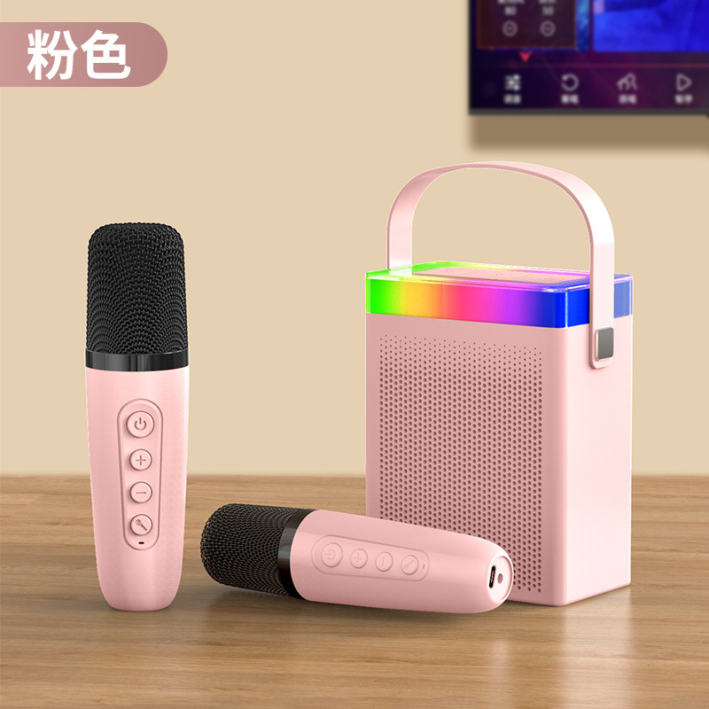 Altavoz Bluetooth hogar karaoke artefacto colorido LED faro traje portátil al aire libre micrófono de audio todo en una máquina