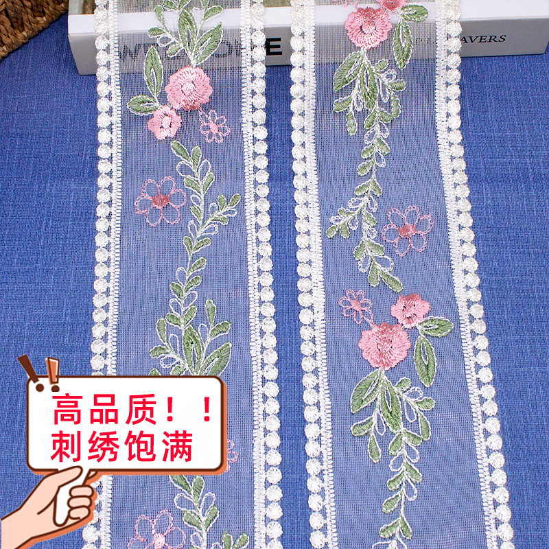 高品质网布刺绣蕾丝花边8.5cm新中式汉服辅料发饰蝴蝶结diy发带