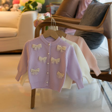 一件代发 春秋季女童蝴蝶结开衫毛衣 小童韩版上衣 J412