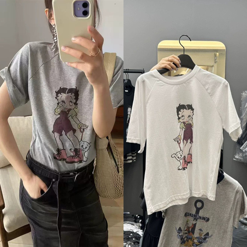 Now the 2026 Summer New Style Korean Dongdaemun Children's Cute Cartoon Betty Puppy Print Short-Sleeved T-Shirt