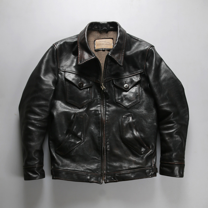 Liu Dehua Style Mendoza Tea-Core Vegetable-Tanned Horsehide Leather Jacket for Men, Turn-Down Collar, Heavy Wash, American Retro Genuine Leather Jacket Liu Dehua Style Mendoza Tea-Core Vegetable-Tanned Horsehide Leather Jacket for Men, Turn-Down Collar, Heavy Wash, American Retro Genuine Leather Jacket