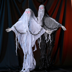 Halloween ghost chains, ghost emitting light, skeleton hanging ghost, scary decorations, prank toy, set up props, cross-border