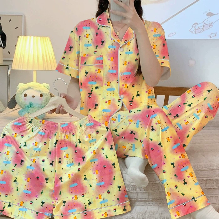 Милая мультяшная пижама, комплект из 3 предметов, с коротким рукавом