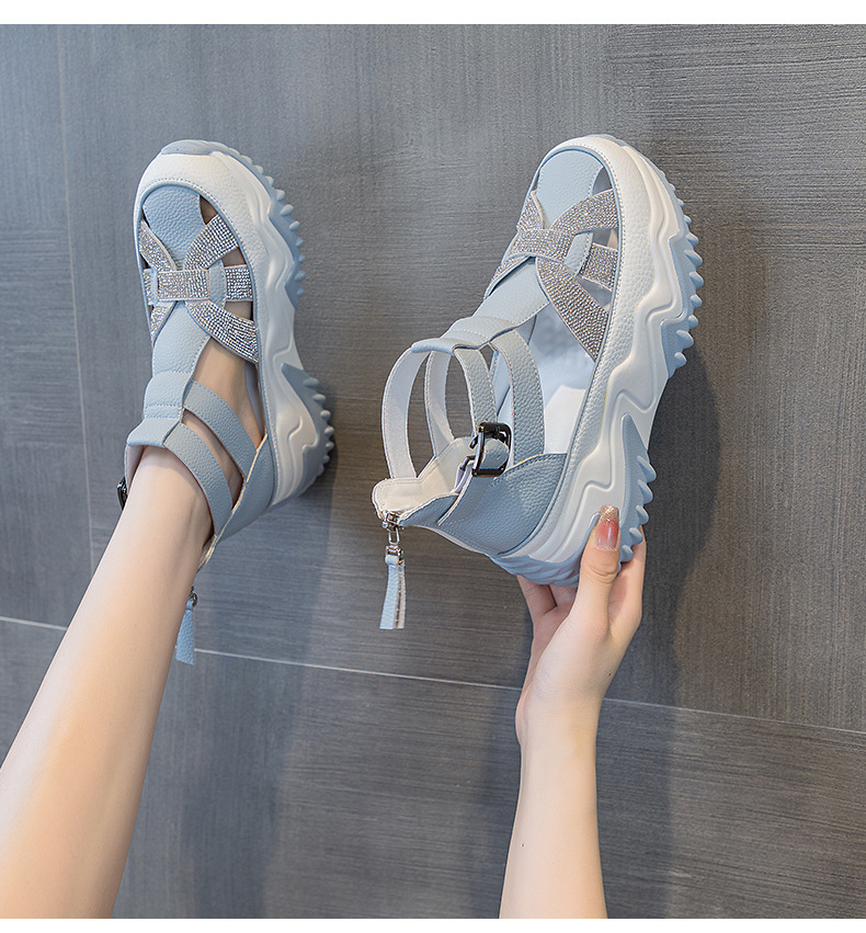 Sandal nữ đế giấu gót mùa hè 2026 khoét lỗ đính đá phong cách La Mã mũi kín — M2333 màu vàng, M2333 màu trắng, M2333 Màu Đỏ, M2333 màu xanh lam chi tiết 28