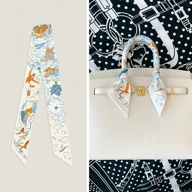 Summer Thin Decorative Handbag Handle Bag with Strap Bag Silk Scarf Tie Bag Ribbon Long Ribbon Women's Hair Band
