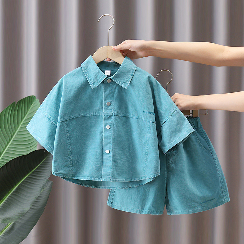 7364 traje de manga corta para niños verano 2025 nuevo estilo estilo occidental ropa para niños coreanos camisa de verano de dos piezas verano