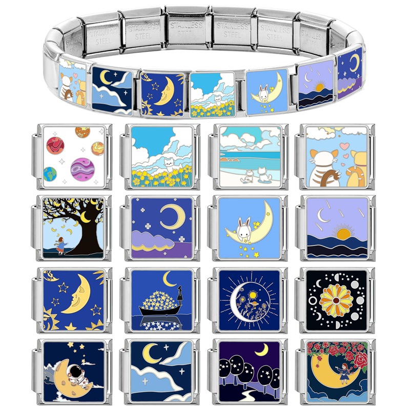 Square Bracelet Can Be Patchwork Easy Matching Night Sky Moon Module Ornament