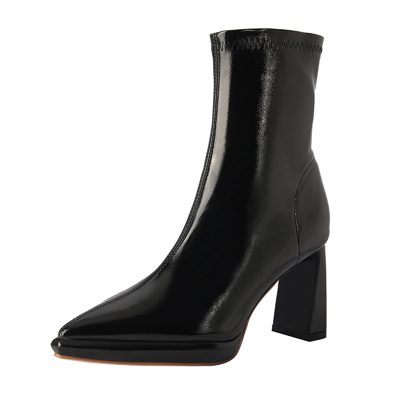 French Style Pointed Toe Patent Leather Slim 2025 Autumn Winter New Versatile Elegant Solid Color Waterproof Platform_voghion.com
