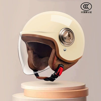 Half Helmet, Full Helmet – Motosiklet kaskı (dəbilqə) - 801-new-national-standard-class-a-3c-certification-light-khaki-long-mirror-free-size
