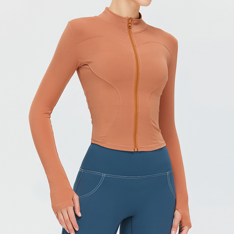 Otoño y invierno zip yoga chaqueta de manga larga mujer entrenamiento de carrera delgada abrigo deportivo de cuello vertical ropa de ejercicio al aire libre