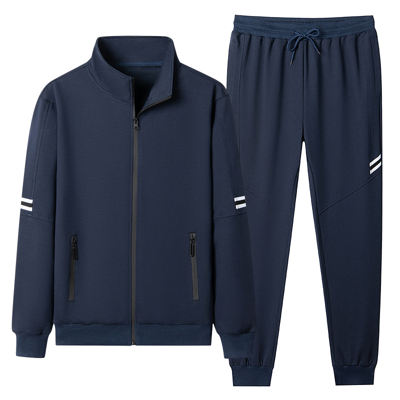 Casual sports cardigan sweater set Men's autumn and winter trend lapel jacket Sports nine-point pants set matching_voghion.com
