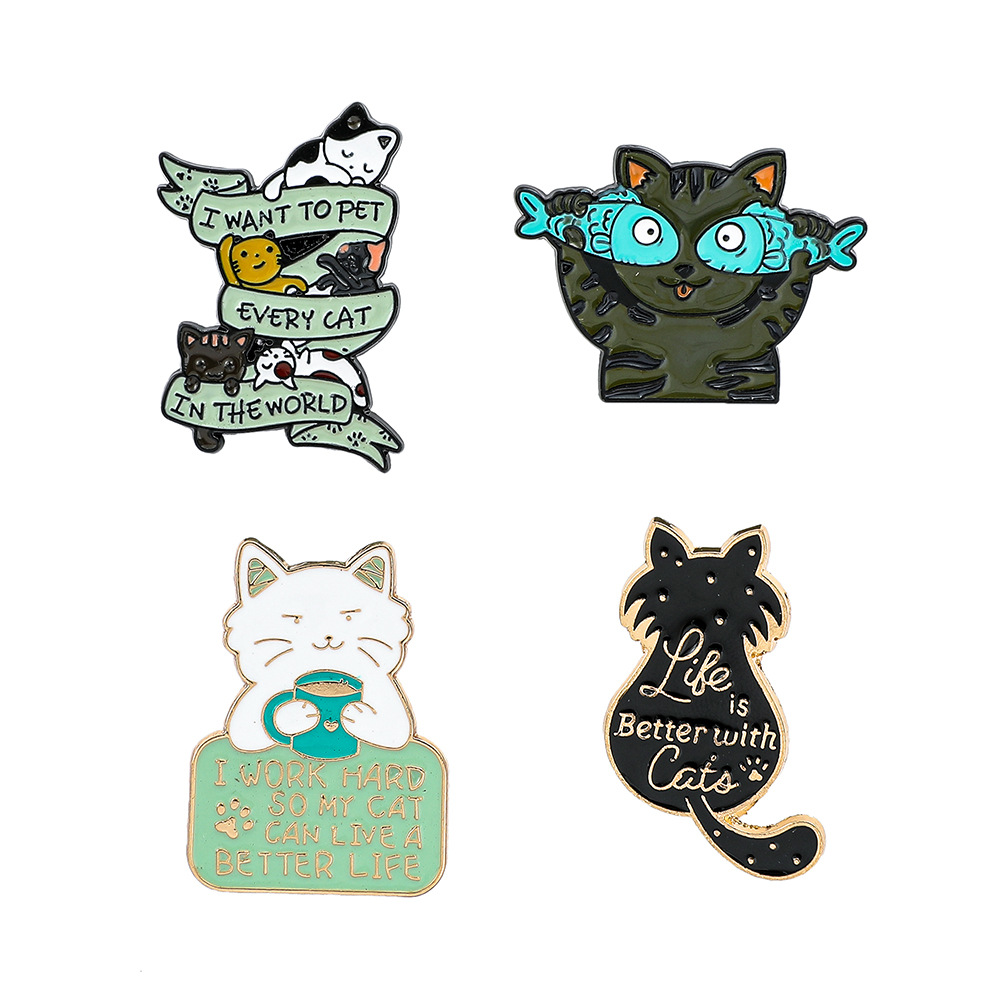 9g Weight Brooches Classification Daily Occasion Alloy Material Letter, Cat, Fish Pattern Unisex Gender Cartoon, Enamel Design Cute Style Cute Pin Letter Cat Fish Alloy Cartoon Enamel Unisex Brooches 无